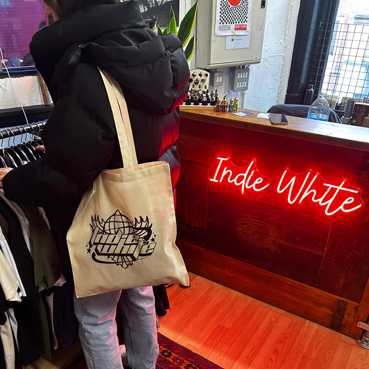 Indie White 100% Organic Cotton Tote Bag