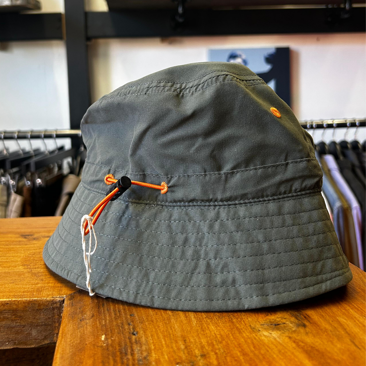 Indie White Embroidered Bucket Hat Olive Green