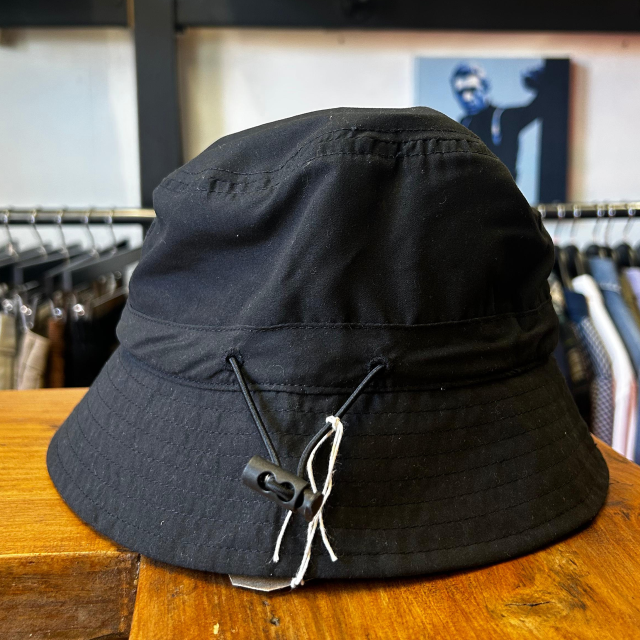 Indie White Embroidered Bucket Hat Black